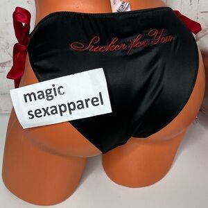 VS M SATIN BOWS EMBROIDERY WAIST SIDE TIE CHEEKY PANTY APPLIQUÉ